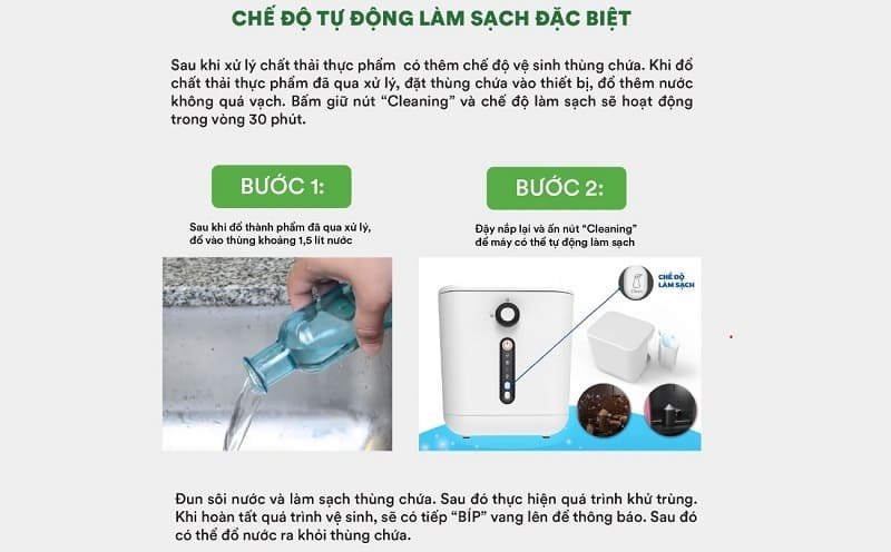 Hướng dẫn vệ sinh máy tái chế rác thải thực phẩm máy xử lý rác hữu cơ gia đình