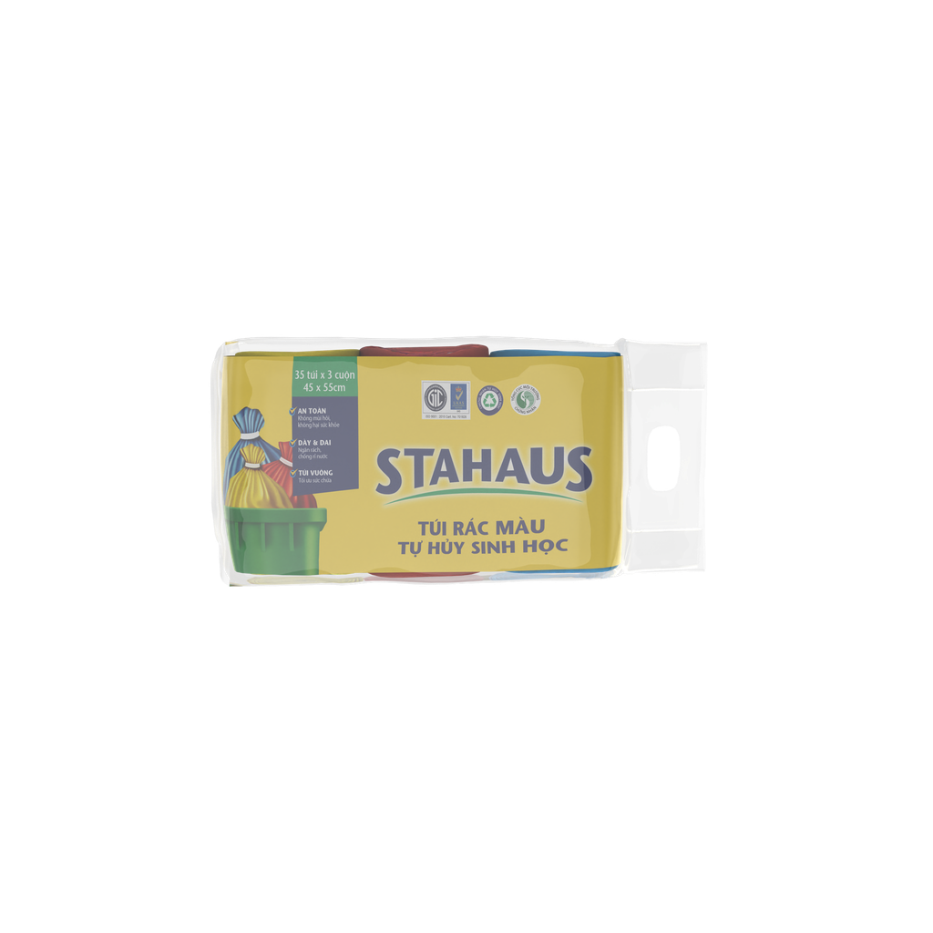 Túi Rác Tự Hủy Sinh Học STAHAUS 45x55cm (màu xanh,hồng,vàng) (3 cuộn/1kg)