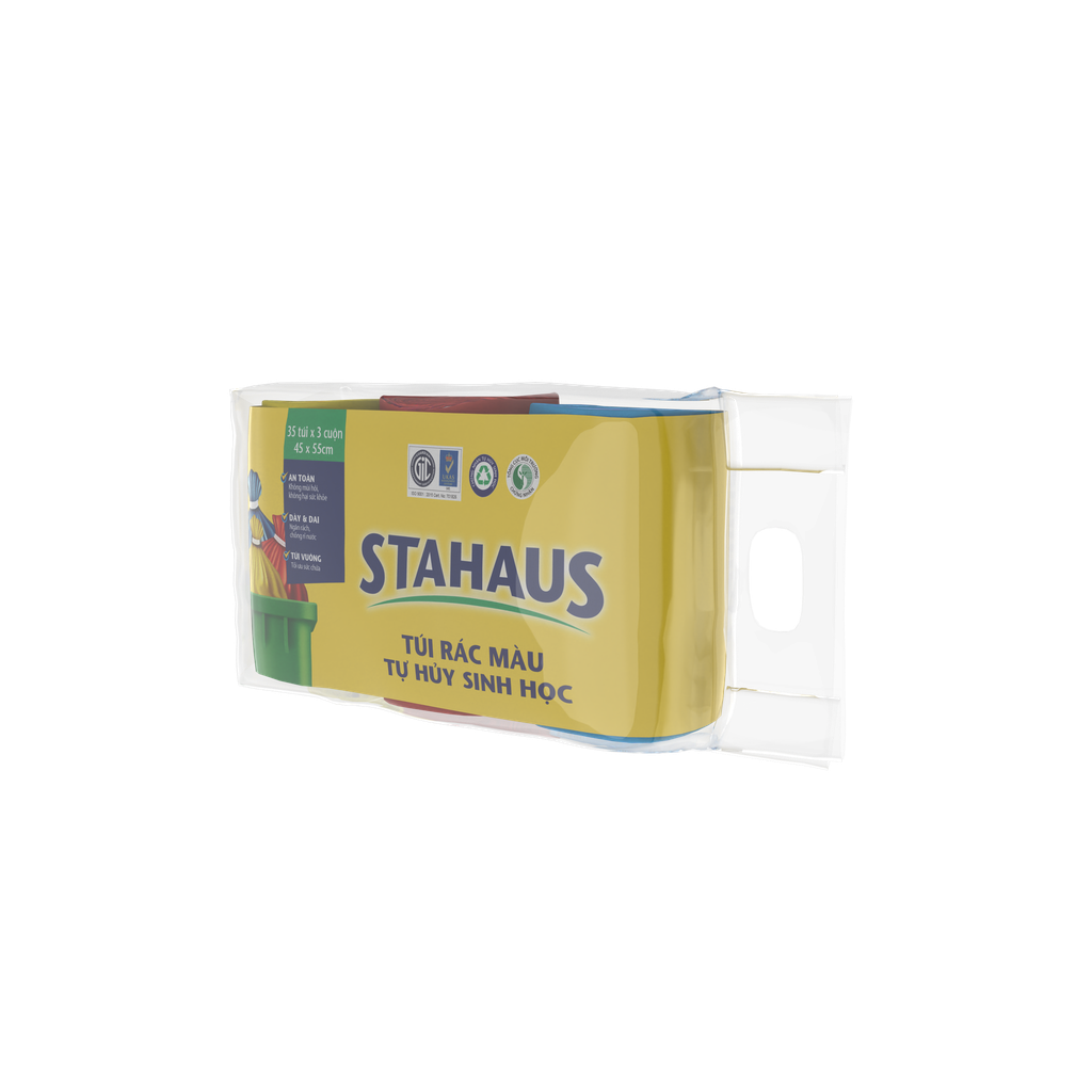 Túi Rác Tự Hủy Sinh Học STAHAUS 45x55cm (màu xanh,hồng,vàng) (3 cuộn/1kg)