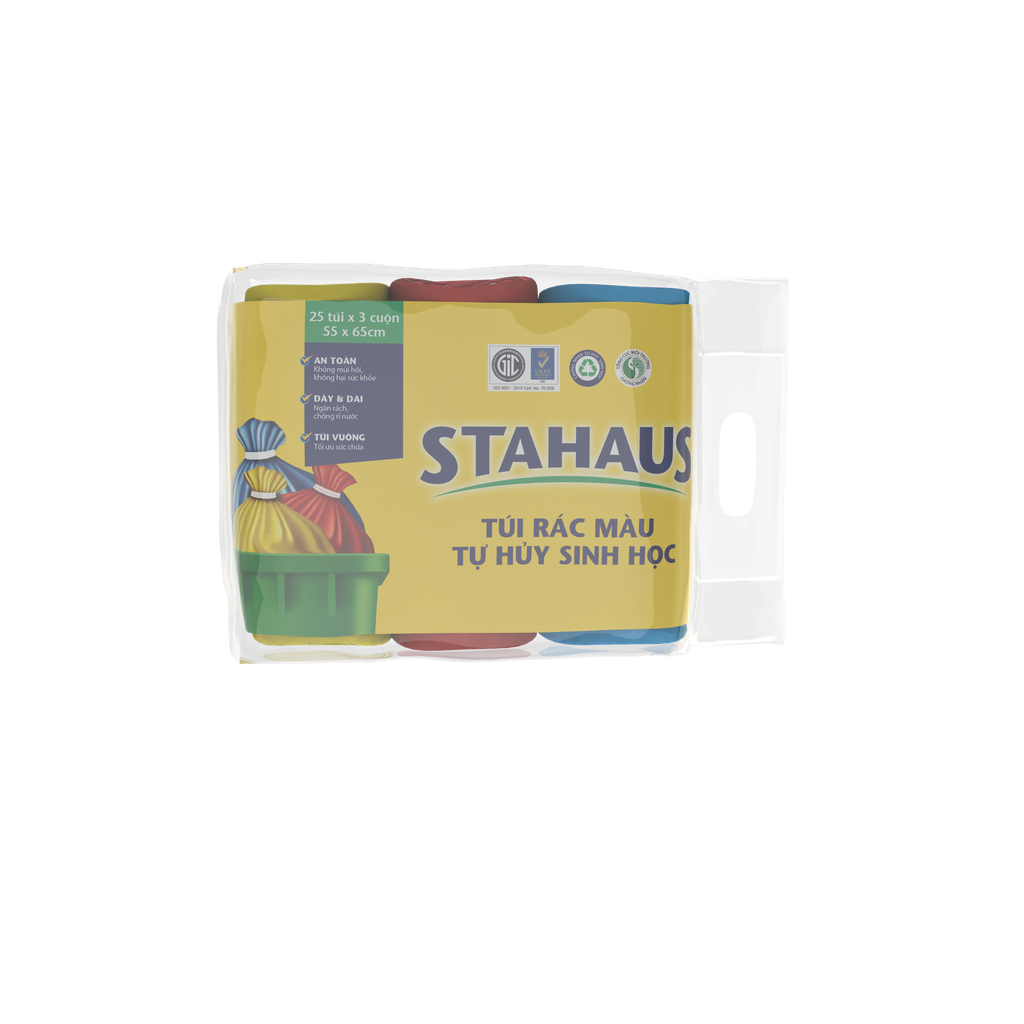 Túi Rác Màu Tự Hủy Sinh Học STAHAUS 55x65cm (màu xanh,hồng,vàng) (3 cuộn/1kg)