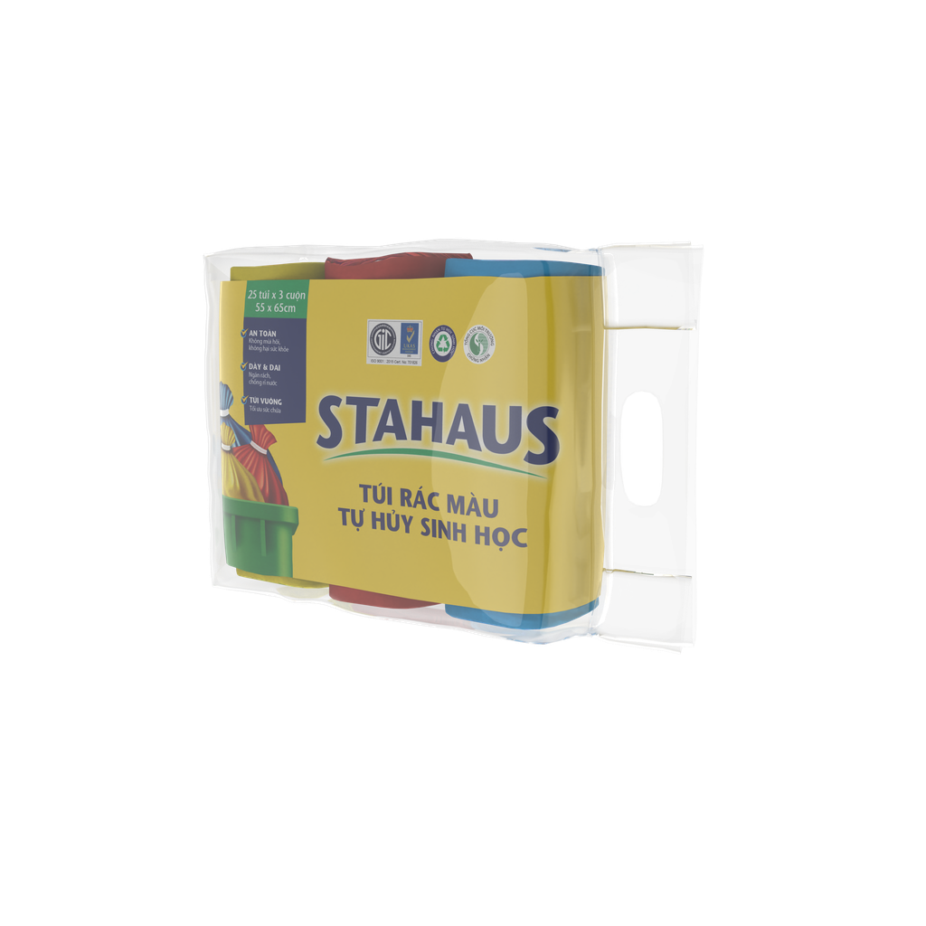 Túi Rác Màu Tự Hủy Sinh Học STAHAUS 55x65cm (màu xanh,hồng,vàng) (3 cuộn/1kg)