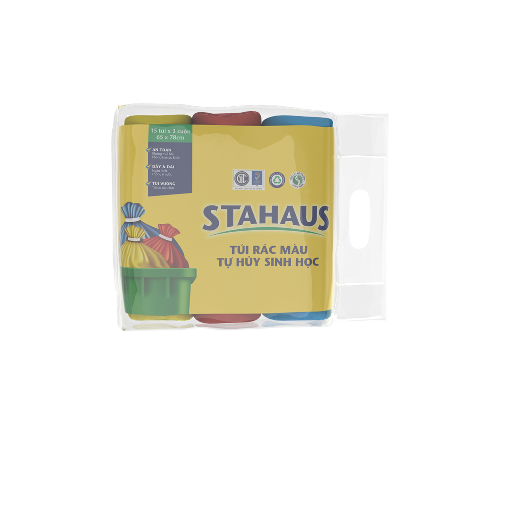 Túi Rác Màu Tự Hủy Sinh Học STAHAUS 65x78cm (màu xanh,hồng,vàng) (3 cuộn/1kg)