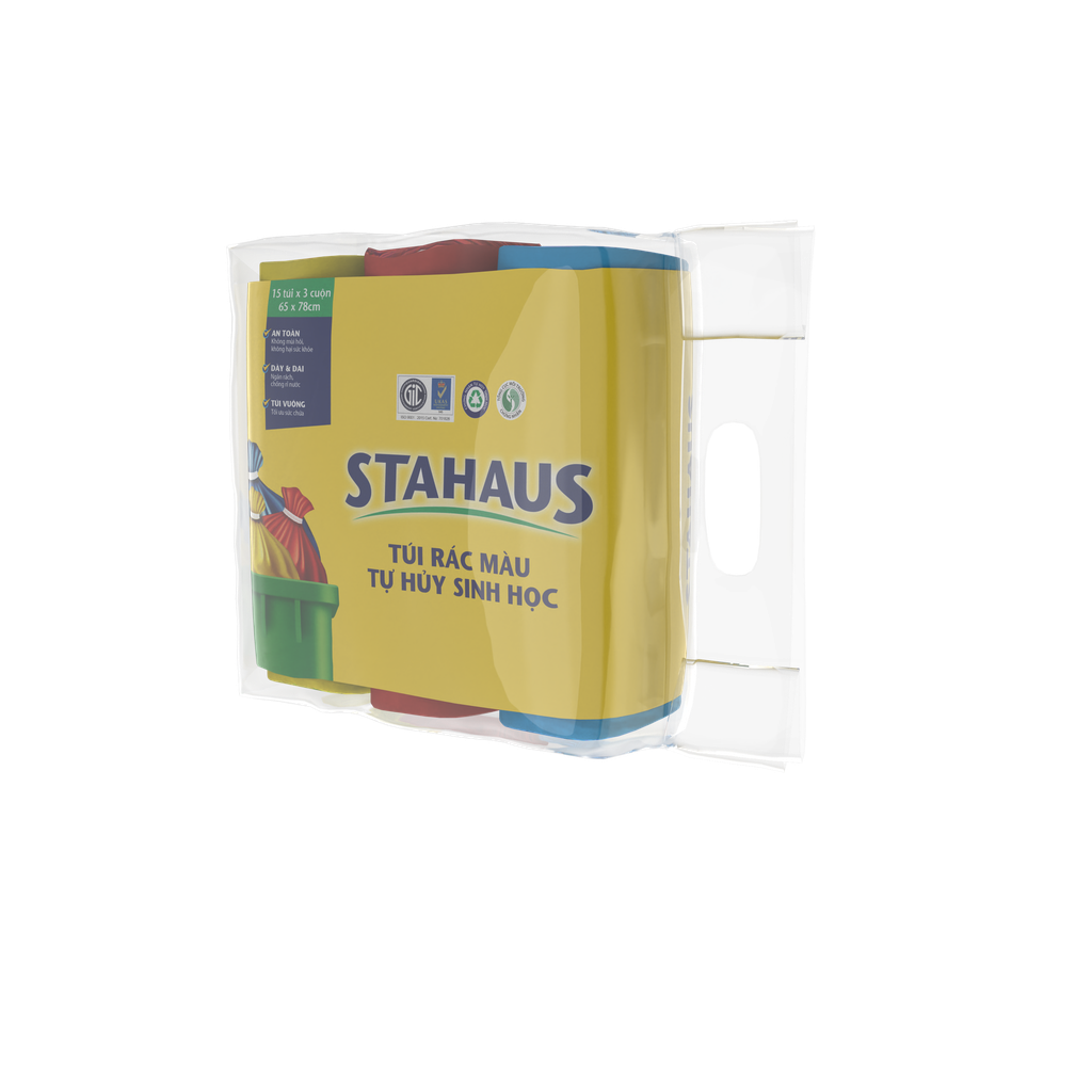 Túi Rác Màu Tự Hủy Sinh Học STAHAUS 65x78cm (màu xanh,hồng,vàng) (3 cuộn/1kg)