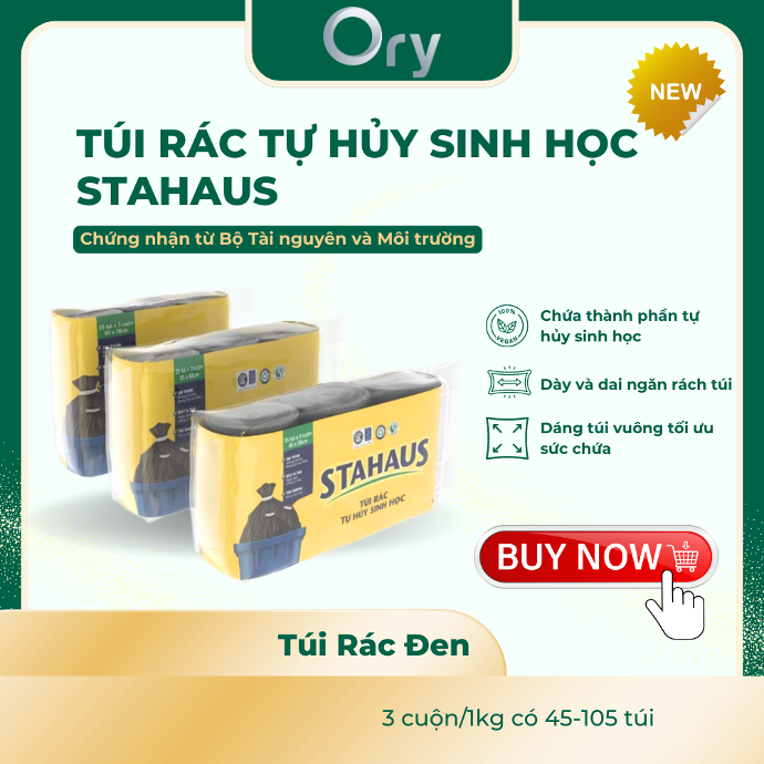 Túi Rác Tự Hủy Sinh Học STAHAUS 55x65cm (màu đen) (3 cuộn/1kg)