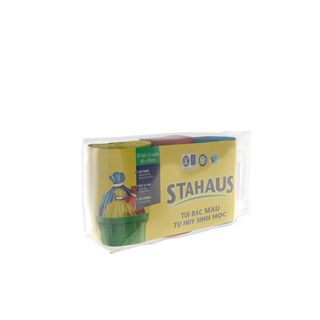 Túi Rác Tự Hủy Sinh Học STAHAUS 45x55cm (màu xanh,hồng,vàng) (3 cuộn/1kg)