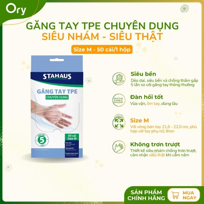 Găng Tay TPE STAHAUS siêu nhám-siêu thật size M (50 cái/hộp)