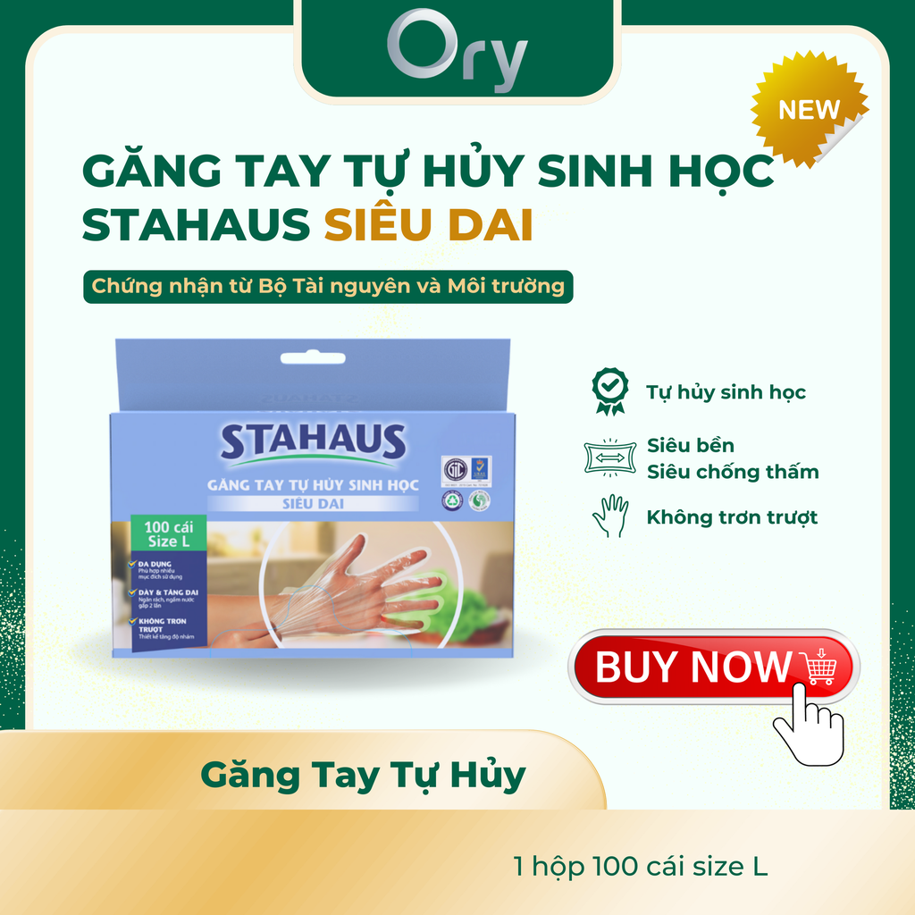 Găng tay Tự hủy sinh học STAHAUS siêu dai size L (100 cái)