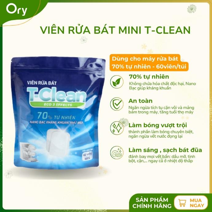 Viên rửa bát T-Clean Eco3 Effects Nano Bạc (size nhỏ túi 60 viên)