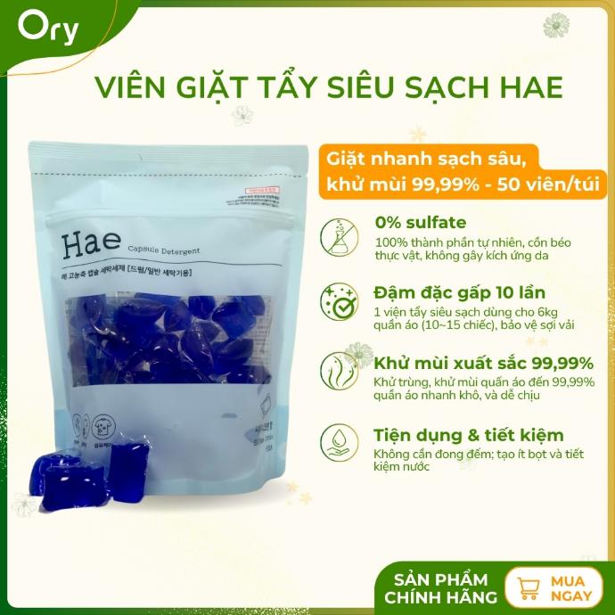 Viên giặt tẩy siêu sạch Hae - Hàn Quốc (túi 50 viên)