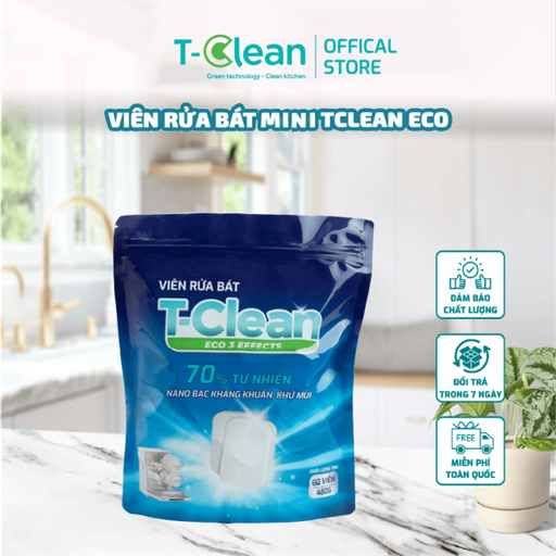 Viên rửa bát T-Clean Eco3 Effects Nano Bạc (size nhỏ túi 60 viên)