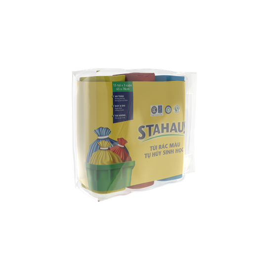 Túi Rác Màu Tự Hủy Sinh Học STAHAUS 65x78cm (màu xanh,hồng,vàng) (3 cuộn/1kg)