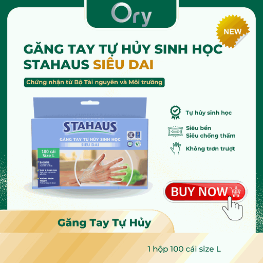 Găng tay Tự hủy sinh học STAHAUS siêu dai size L (100 cái)