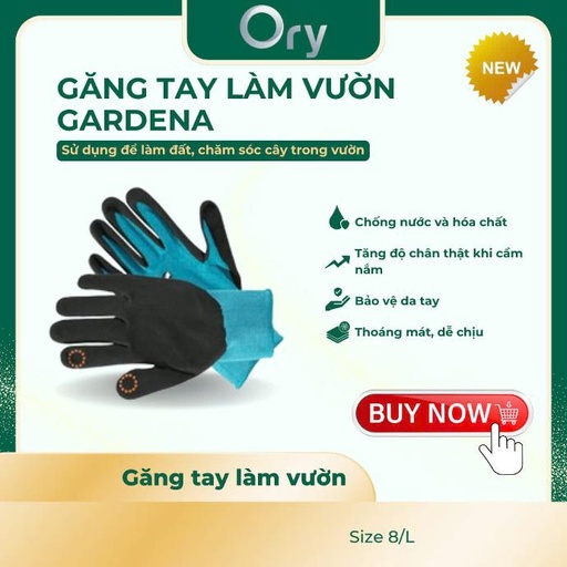 Găng tay làm vườn chống nước, chống hóa chất,  Gardena size 8/L