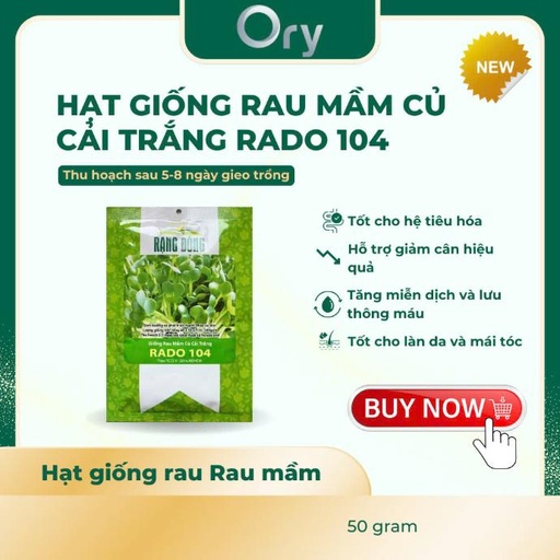 [G300018] Hạt giống Rau mầm củ cải trắng Rado 104, thu hoạch sau 5-8 ngày (50 gram)