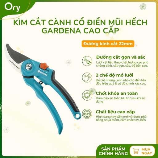 [G200005] Kìm cắt cây cổ điển mũi hếch Gardena cao cấp, chắc tay 22mm