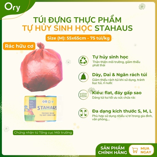 [G400005] Túi Rác THSH STAHAUS 55x65cm (màu xanh, hồng, vàng)(3 cuộn/1kg)