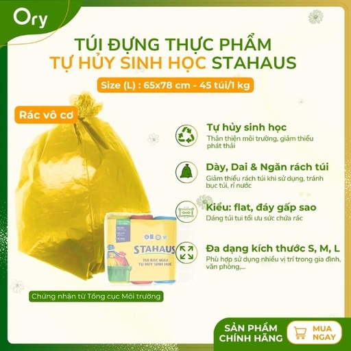 [G400006] Túi Rác THSH STAHAUS 65x78cm, (màu xanh, hồng, vàng) (3cuộn/1kg)