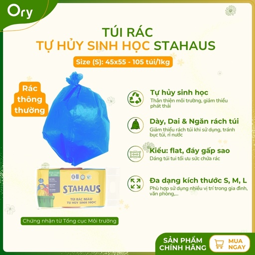 [G400004] Túi Rác THSH STAHAUS 45x55cm (màu xanh, hồng, vàng) (3 cuộn/1kg)