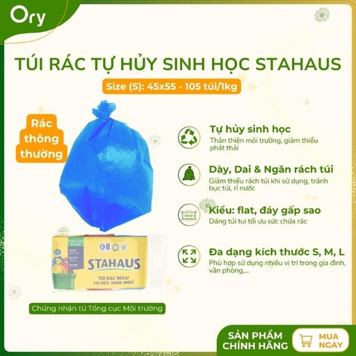 [G400004] Túi Rác THSH STAHAUS 45x55cm (màu xanh, hồng, vàng) (3 cuộn/1kg)