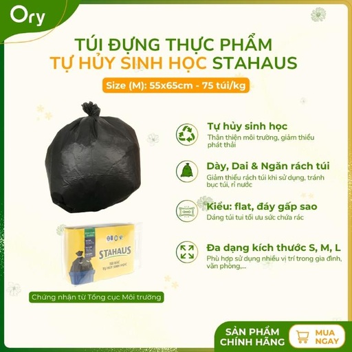 [G400002] Túi Rác THSH STAHAUS 55x65cm (màu đen) (3 cuộn/1kg)