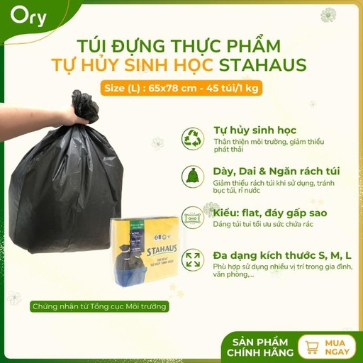 [G400003] Túi Rác THSH STAHAUS 65x78cm (màu đen) (3 cuộn/1kg)