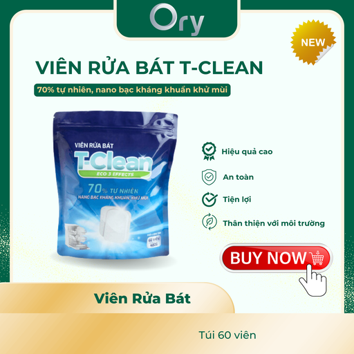 [G700004] Viên rửa bát T-Clean Eco3 Effects Nano Bạc (size nhỏ túi 60 viên)